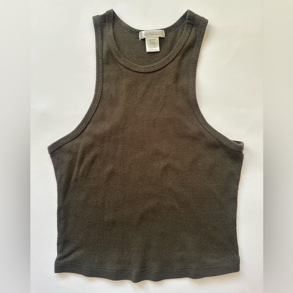Olive Green Ribbed Racerback Tank Top